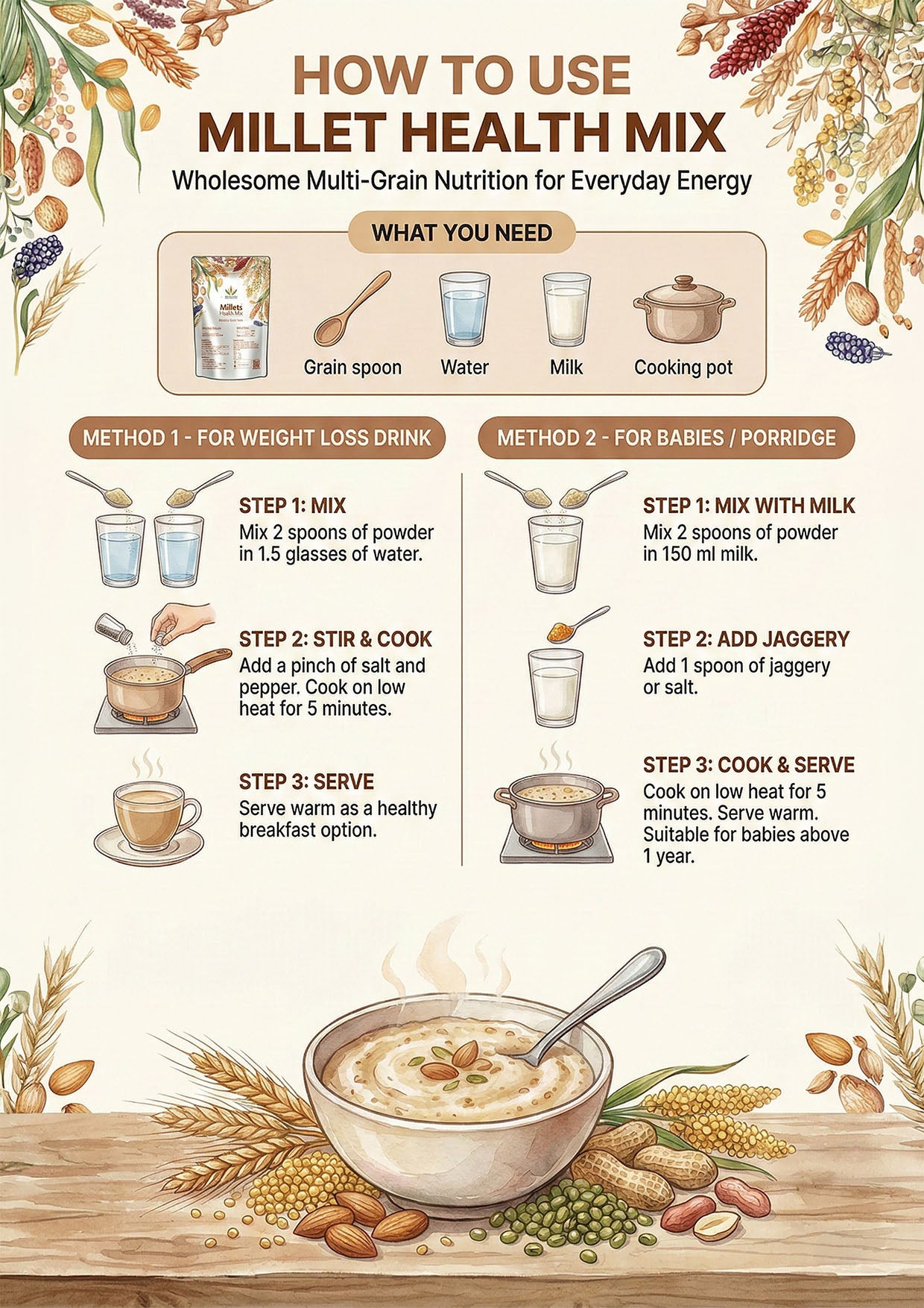 Millet Health Mix – Multi Millet Nutritious Porridge Powder
