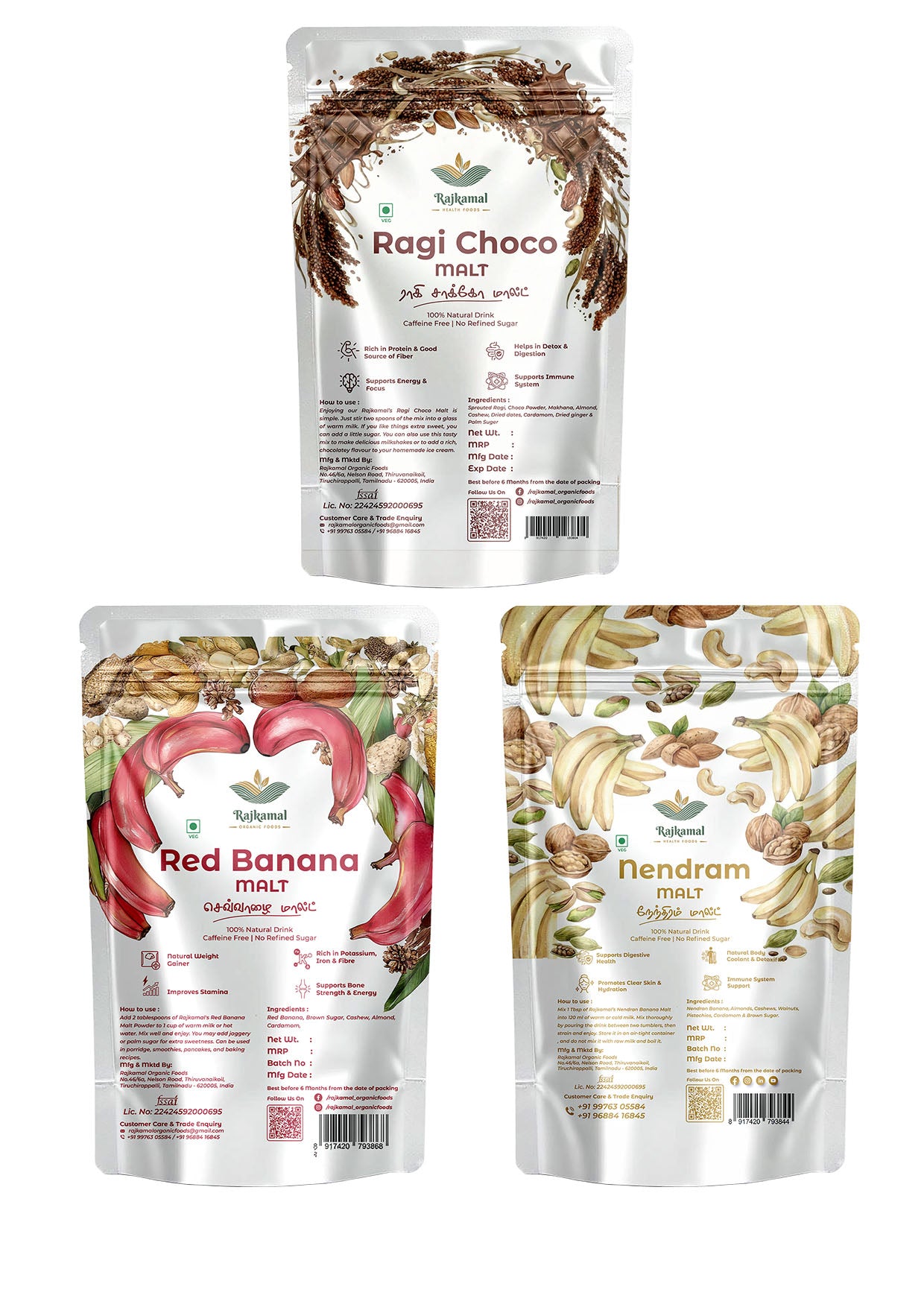 Kids Nutrition Combo – Ragi Choco, Red Banana & Nendram Malt