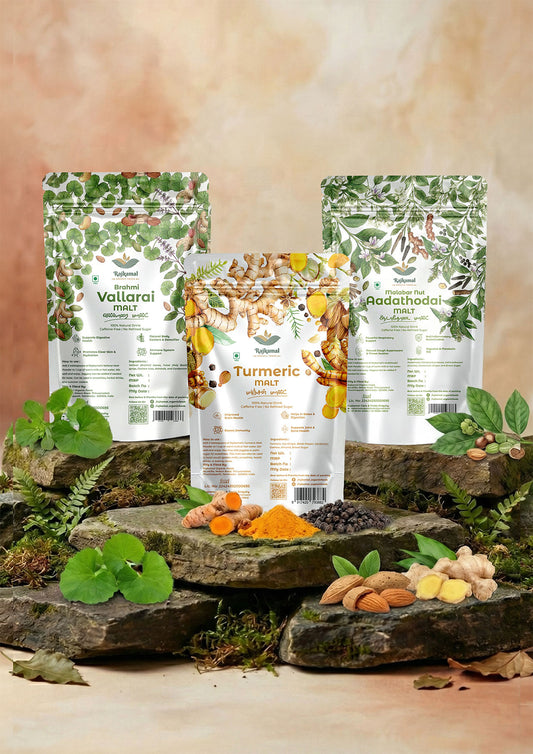 Herbal Wellness Trio – Turmeric, Brahmi & Aadathodai Malt Combo