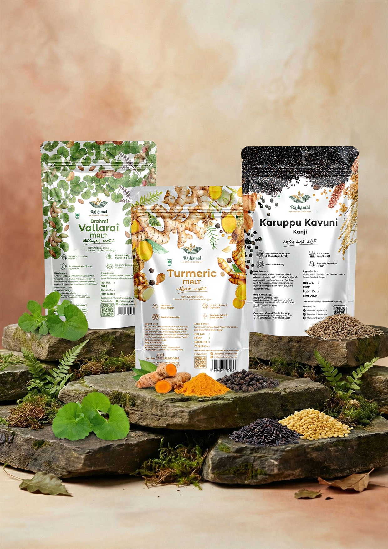 Senior Wellness Combo – Brahmi, Turmeric & Karuppu Kavuni Kanji