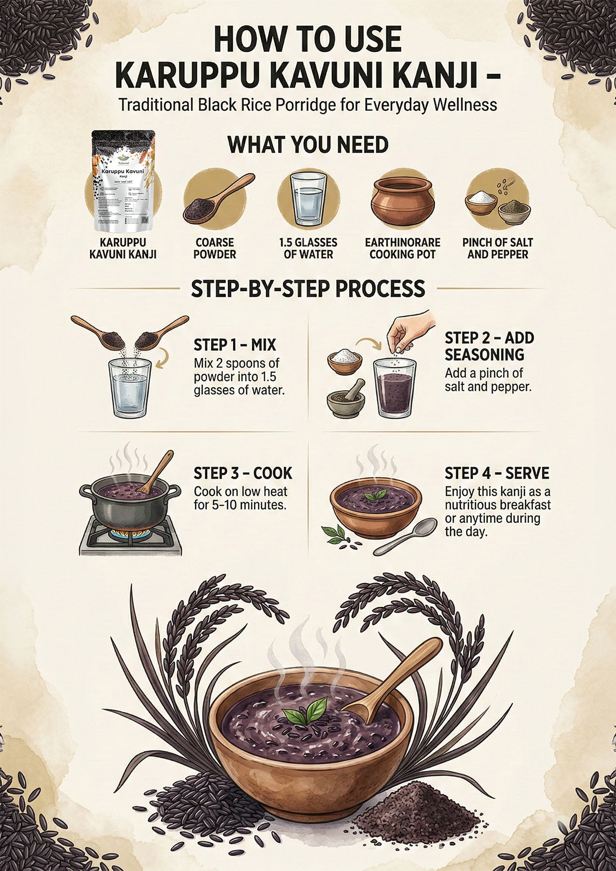 Karuppu Kavuni Kanji – Traditional Black Rice Health Mix