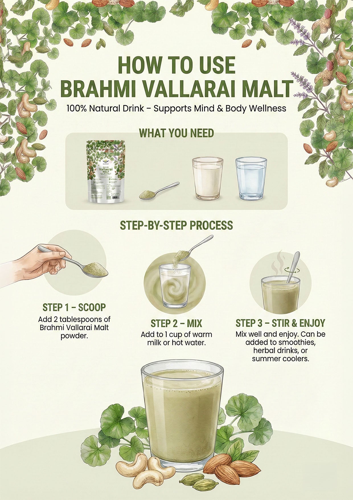 Brahmi Vallarai Malt – Traditional Herbal Health Drink Mix